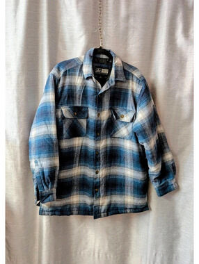 Blue Plaid Quilted Winter Flannel Shirt L